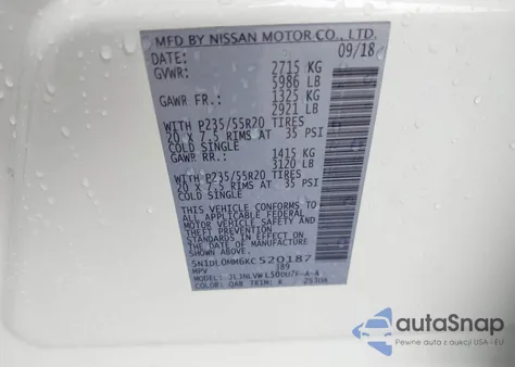 2019 Infiniti Qx60 Luxe z USA, uszkodzony, nr VIN 5N1DL0MM6KC520187